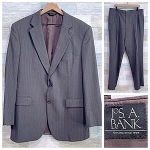 Jos A Bank Wool 2 Piece Suit Taupe Brown Mens 43L Jacket 37L Pleated Pants
